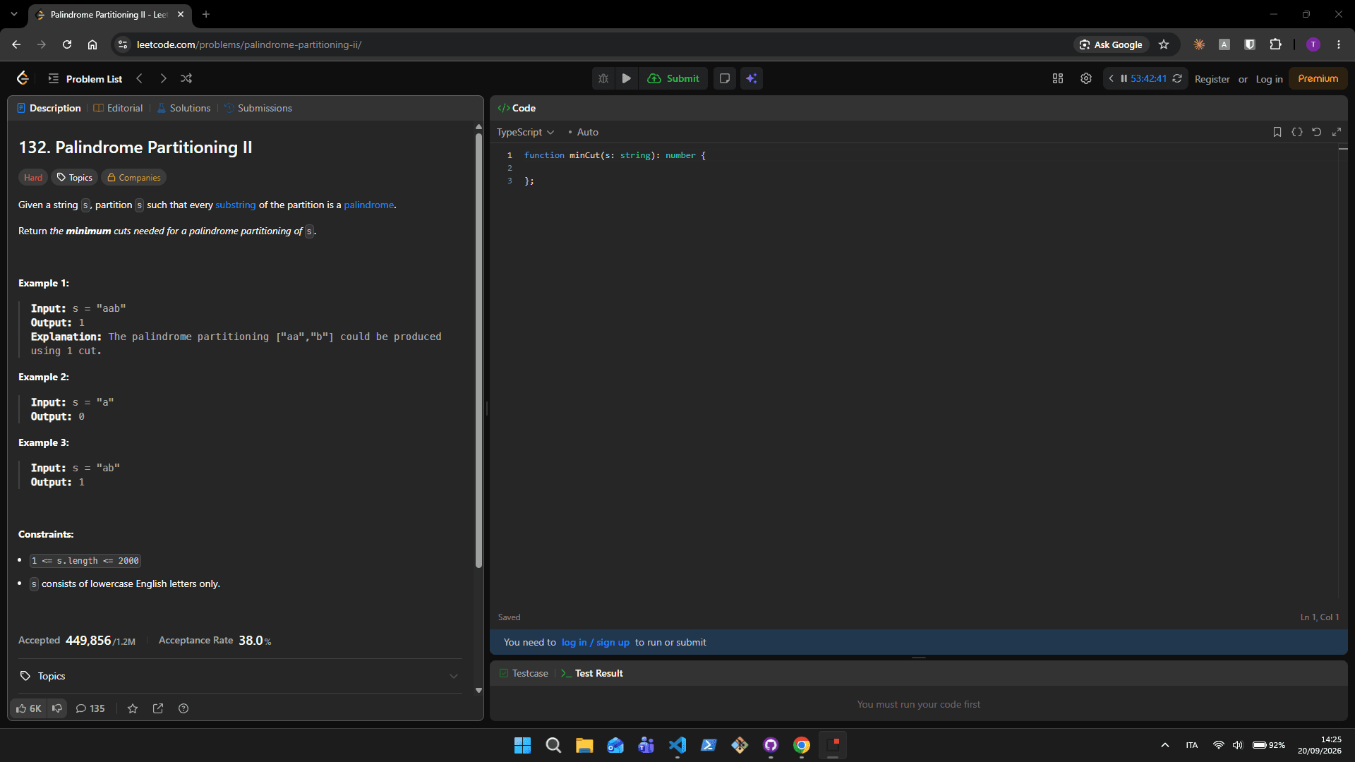 What the interviewer sees of the same shared screen: the LeetCode problem alone, with no assistant window.