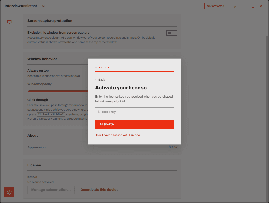 The first-launch activation screen.